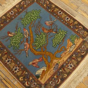 1930s Blue Animalistic Antique Persian Tabriz Rug 2' X 2' 3" Handknotted Wool Carpet - detail view 6
