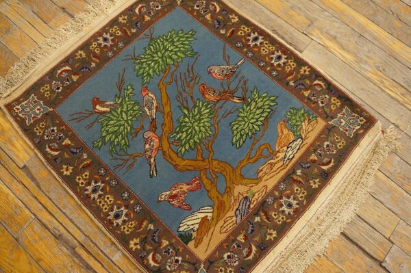 1930s blue animalistic antique persian tabriz rug 2' x 2' 3" handknotted wool carpet 7 1930s blue animalistic antique persian tabriz rug 2' x 2' 3" handknotted wool carpet - detail view 6
