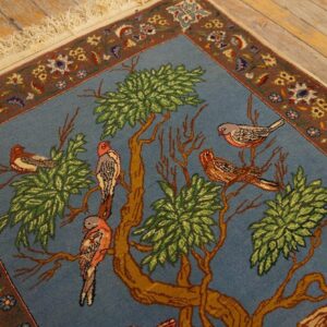 1930s Blue Animalistic Antique Persian Tabriz Rug 2' X 2' 3" Handknotted Wool Carpet - detail view 7