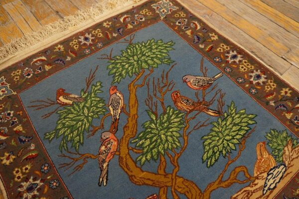 1930s blue animalistic antique persian tabriz rug 2' x 2' 3" handknotted wool carpet 8 1930s blue animalistic antique persian tabriz rug 2' x 2' 3" handknotted wool carpet - detail view 7