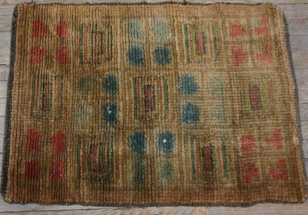 1930s camel tan geometric swedish art deco european wool rug carpet - detail view 6