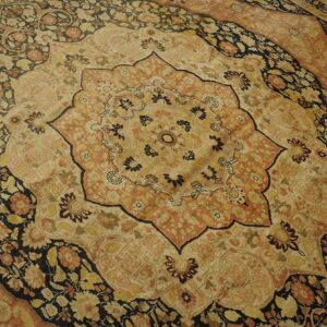 1930s Ivory Salmon Medallion Antique Persian Tabriz Rug 11'2" X17'4" Handknotted Wool Carpet - detail view 3