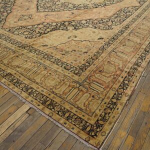 1930s Ivory Salmon Medallion Antique Persian Tabriz Rug 11'2" X17'4" Handknotted Wool Carpet - detail view 5
