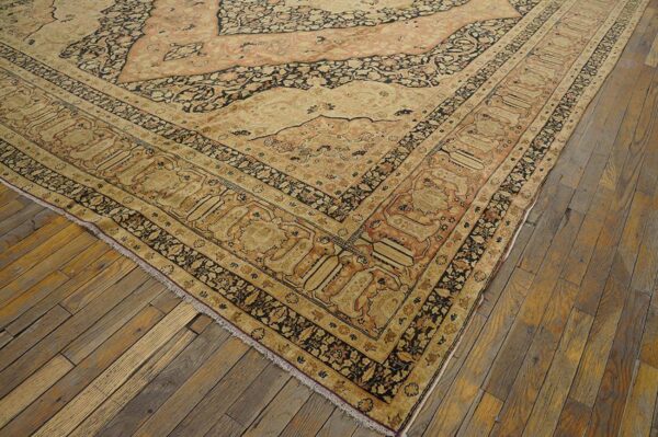 1930s ivory salmon medallion antique persian tabriz rug 11'2" x17'4" handknotted wool carpet 6 1930s ivory salmon medallion antique persian tabriz rug 11'2" x17'4" handknotted wool carpet - detail view 5