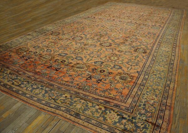 1930s orange salmon geometric antique persian sultanabad rug 10'10" x 20'2" handknotted wool carpet 3 1930s orange salmon geometric antique persian sultanabad rug 10'10" x 20'2" handknotted wool carpet - detail view 2