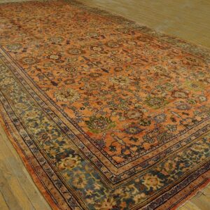 1930s Orange Salmon Geometric Antique Persian Sultanabad Rug 10'10" X 20'2" Handknotted Wool Carpet - detail view 3