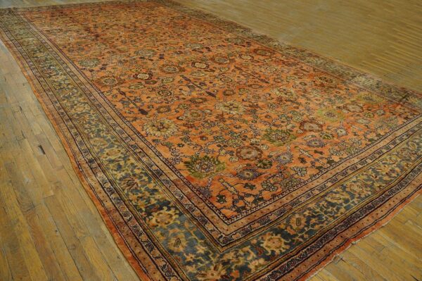 1930s orange salmon geometric antique persian sultanabad rug 10'10" x 20'2" handknotted wool carpet 4 1930s orange salmon geometric antique persian sultanabad rug 10'10" x 20'2" handknotted wool carpet - detail view 3