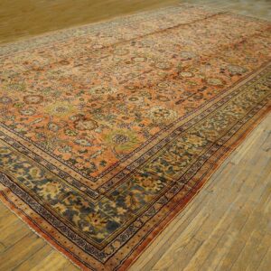 1930s Orange Salmon Geometric Antique Persian Sultanabad Rug 10'10" X 20'2" Handknotted Wool Carpet - detail view 4