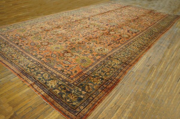 1930s orange salmon geometric antique persian sultanabad rug 10'10" x 20'2" handknotted wool carpet 5 1930s orange salmon geometric antique persian sultanabad rug 10'10" x 20'2" handknotted wool carpet - detail view 4