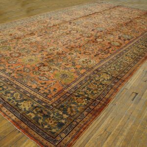 1930s Orange Salmon Geometric Antique Persian Sultanabad Rug 10'10" X 20'2" Handknotted Wool Carpet - detail view 5