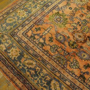 1930s Orange Salmon Geometric Antique Persian Sultanabad Rug 10'10" X 20'2" Handknotted Wool Carpet - detail view 6