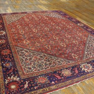 1930s Red Medallion Antique Persian Mahal Rug 10'3'' X 13'5'' Handwoven Wool Carpet - detail view 1