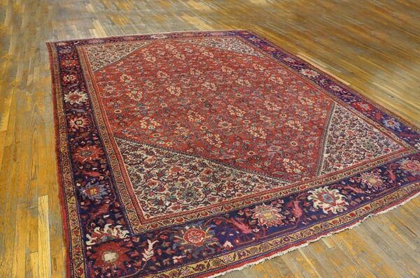 1930s red medallion antique persian mahal rug 10'3'' x 13'5'' handwoven wool carpet - detail view 1