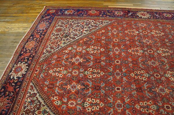 1930s red medallion antique persian mahal rug 10'3'' x 13'5'' handwoven wool carpet - detail view 2