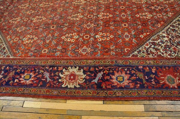 1930s red medallion antique persian mahal rug 10'3'' x 13'5'' handwoven wool carpet - detail view 3
