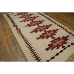 1930s Rustic Beige Field Geometric Antique American Navajo Flatweave Wool Rug - detail view 2