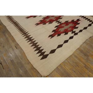 1930s Rustic Beige Field Geometric Antique American Navajo Flatweave Wool Rug - detail view 3