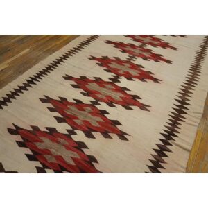 1930s Rustic Beige Field Geometric Antique American Navajo Flatweave Wool Rug - detail view 4