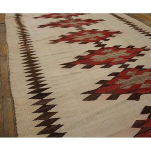 1930s Rustic Beige Field Geometric Antique American Navajo Flatweave Wool Rug - detail view 7