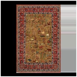 1930s Tan Camel Floral Animal Antique Persian Isfahan Rug 3' 4'' X 5' 2'' Handknotted Wool Carpet