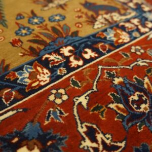 1930s Tan Camel Floral Animal Antique Persian Isfahan Rug 3' 4'' X 5' 2'' Handknotted Wool Carpet - detail view 2