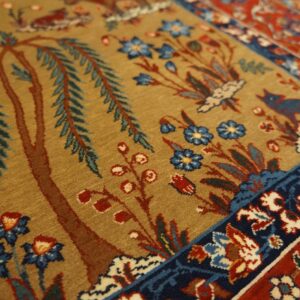 1930s Tan Camel Floral Animal Antique Persian Isfahan Rug 3' 4'' X 5' 2'' Handknotted Wool Carpet - detail view 3