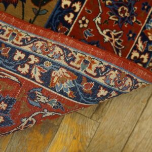 1930s Tan Camel Floral Animal Antique Persian Isfahan Rug 3' 4'' X 5' 2'' Handknotted Wool Carpet - detail view 5