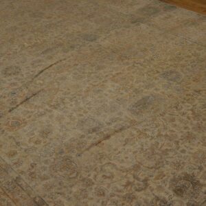 1930s Tan Camel Geometric Antique Persian Kerman Rug 9'3" X 11'9" Handknotted Wool Carpet - detail view 1