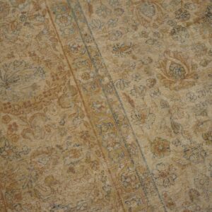 1930s Tan Camel Geometric Antique Persian Kerman Rug 9'3" X 11'9" Handknotted Wool Carpet - detail view 2