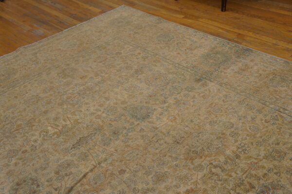 1930s tan camel geometric antique persian kerman rug 9'3" x 11'9" handknotted wool carpet 4 1930s tan camel geometric antique persian kerman rug 9'3" x 11'9" handknotted wool carpet - detail view 3