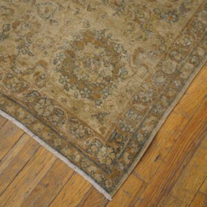 1930s Tan Camel Geometric Antique Persian Kerman Rug 9'3" X 11'9" Handknotted Wool Carpet - detail view 4
