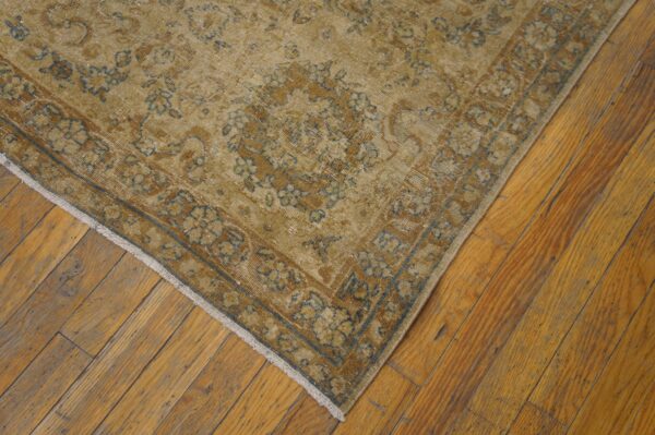 1930s tan camel geometric antique persian kerman rug 9'3" x 11'9" handknotted wool carpet 5 1930s tan camel geometric antique persian kerman rug 9'3" x 11'9" handknotted wool carpet - detail view 4