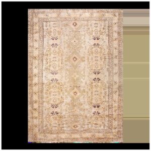 1930s Tan Camel Geometric Antique Turkish Decorative Oushak Rug 13' X 18'4" Handknotted Wool Carpet