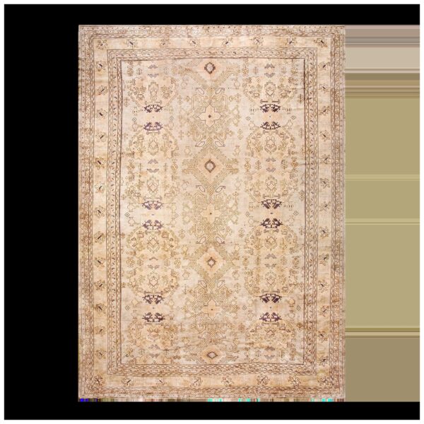 1930s tan camel geometric antique turkish decorative oushak rug 13' x 18'4" handknotted wool carpet