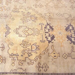 1930s Tan Camel Geometric Antique Turkish Decorative Oushak Rug 13' X 18'4" Handknotted Wool Carpet - detail view 2