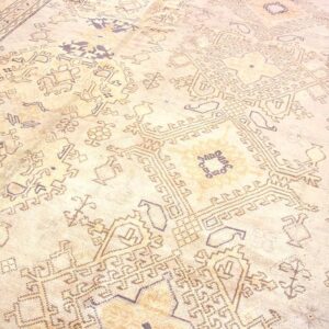 1930s Tan Camel Geometric Antique Turkish Decorative Oushak Rug 13' X 18'4" Handknotted Wool Carpet - detail view 5