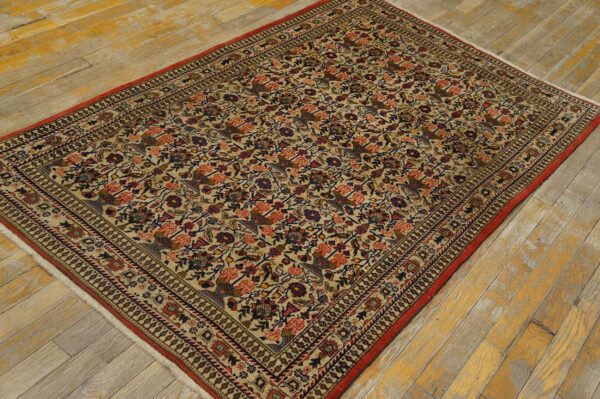 1940s multicolor rose vases antique persian qum rug 3' 5'' x 5' 3'' handknotted wool carpet 2 1940s multicolor rose vases antique persian qum rug 3' 5'' x 5' 3'' handknotted wool carpet - detail view 1