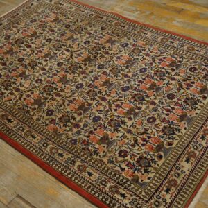 1940s Multicolor Rose Vases Antique Persian Qum Rug 3' 5'' X 5' 3'' Handknotted Wool Carpet - detail view 2