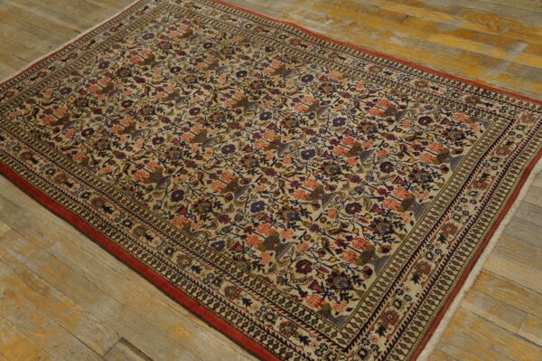 1940s multicolor rose vases antique persian qum rug 3' 5'' x 5' 3'' handknotted wool carpet 3 1940s multicolor rose vases antique persian qum rug 3' 5'' x 5' 3'' handknotted wool carpet - detail view 2