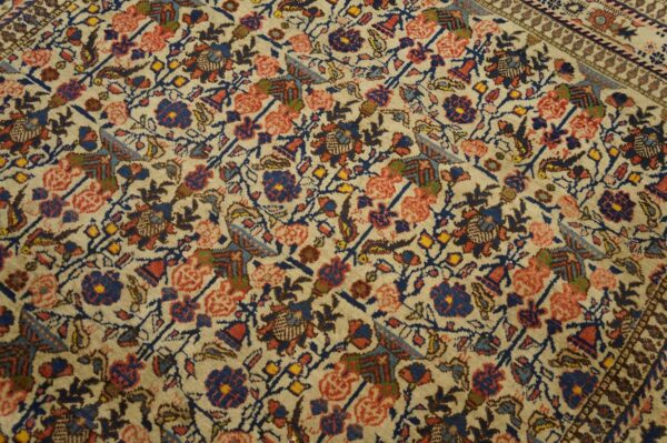 1940s multicolor rose vases antique persian qum rug 3' 5'' x 5' 3'' handknotted wool carpet 8 1940s multicolor rose vases antique persian qum rug 3' 5'' x 5' 3'' handknotted wool carpet - detail view 7