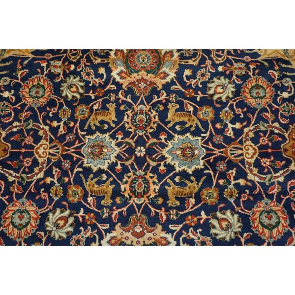 1940s navy blue persian tabriz hunting design handknotted wool carpet rug - detail view 9