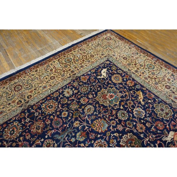 1940s navy blue persian tabriz hunting design handknotted wool carpet rug - detail view 10