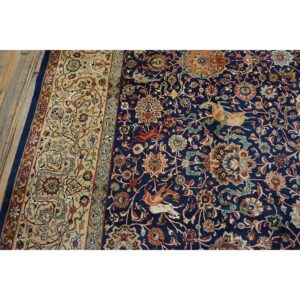 1940s Navy Blue Persian Tabriz Hunting Design Handknotted Wool Carpet Rug - detail view 11