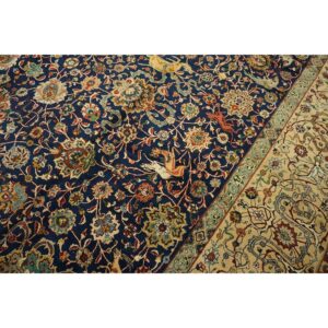 1940s Navy Blue Persian Tabriz Hunting Design Handknotted Wool Carpet Rug - detail view 12