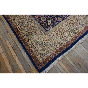 1940s Navy Blue Persian Tabriz Hunting Design Handknotted Wool Carpet Rug - detail view 13