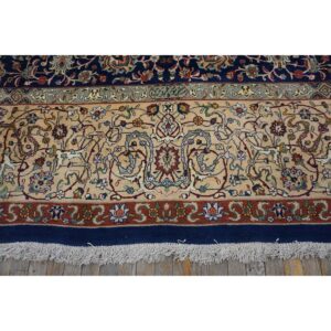 1940s Navy Blue Persian Tabriz Hunting Design Handknotted Wool Carpet Rug - detail view 14