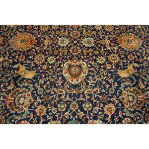 1940s Navy Blue Persian Tabriz Hunting Design Handknotted Wool Carpet Rug - detail view 15