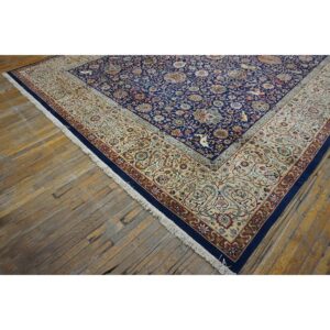 1940s Navy Blue Persian Tabriz Hunting Design Handknotted Wool Carpet Rug - detail view 17