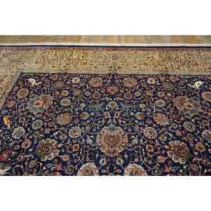 1940s Navy Blue Persian Tabriz Hunting Design Handknotted Wool Carpet Rug - detail view 6