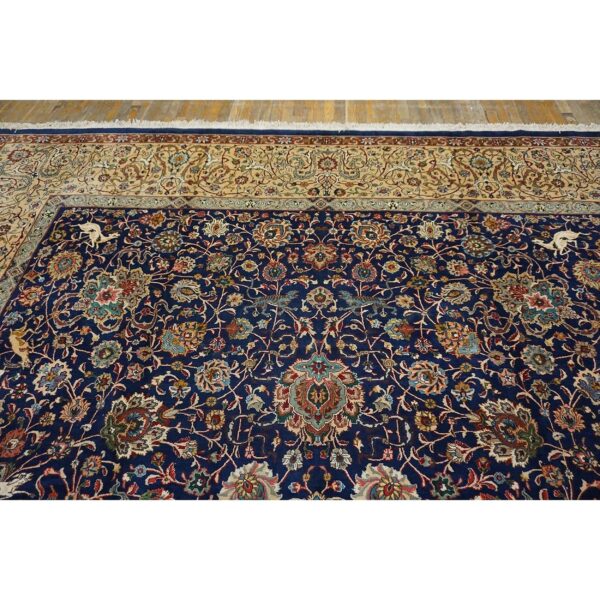 1940s navy blue persian tabriz hunting design handknotted wool carpet rug - detail view 6